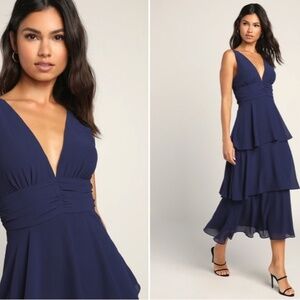 Lulu's Celebration Time Navy Blue Tiered Midi Dress